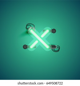 Green neon character from a font set on green background, vector illustration