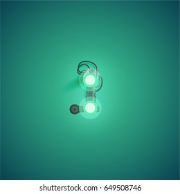 Green neon character from a font set on green background, vector illustration