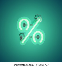 Green neon character from a font set on green background, vector illustration