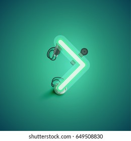 Green neon character from a font set on green background, vector illustration