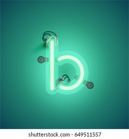Green neon character from a font set on green background, vector illustration