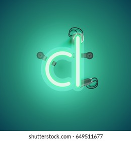 Green neon character from a font set on green background, vector illustration