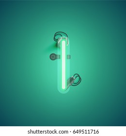 Green neon character from a font set on green background, vector illustration
