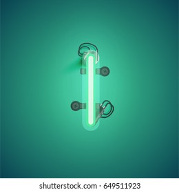 Green neon character from a font set on green background, vector illustration