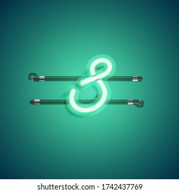 Green neon character from a typeset, vector illustration
