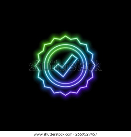 Green Neon Check Mark Icon – Glowing Approval Symbol