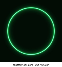 green neon circle. glowing circle on a black background. neon vector print.