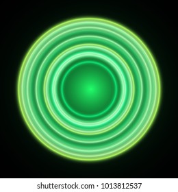 Green neon circles background. Abstract bright neon background.