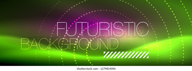 Green neon dotted circles background, vector illustration
