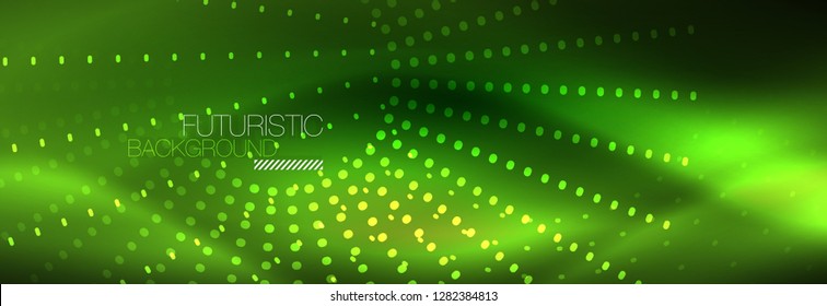 Green neon dotted circles background, vector illustration