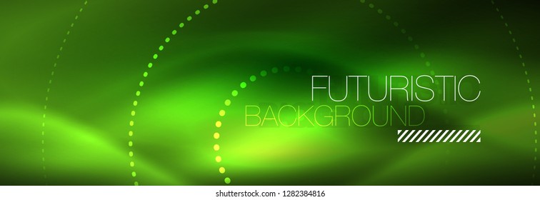 Fondo de los círculos punteados de neón verde, ilustración vectorial