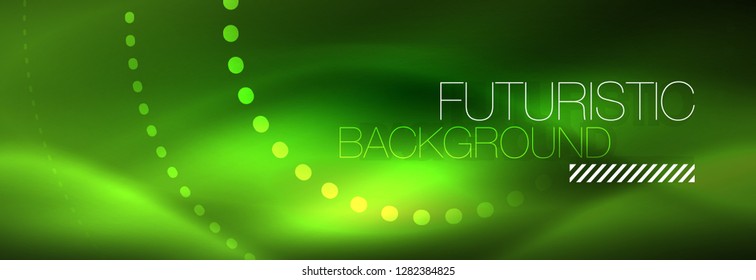 Green neon dotted circles background, vector illustration