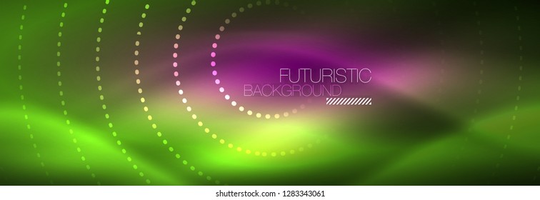 Green neon dotted circles background, vector illustration