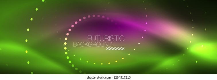 Green neon dotted circles background, vector illustration