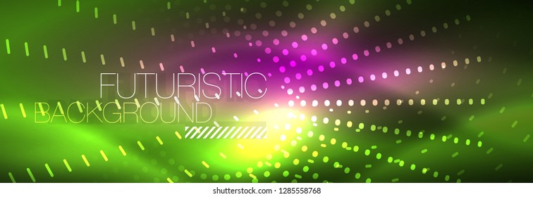 Green neon dotted circles background, vector illustration