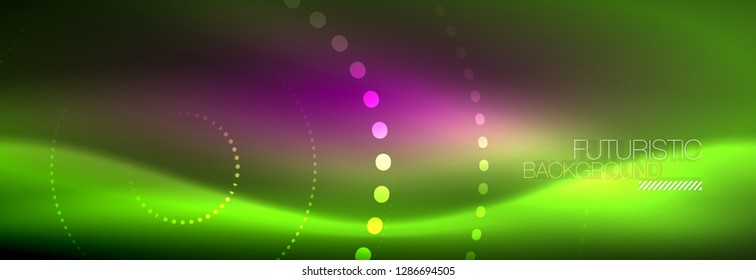 Fondo de los círculos punteados de neón verde, ilustración vectorial