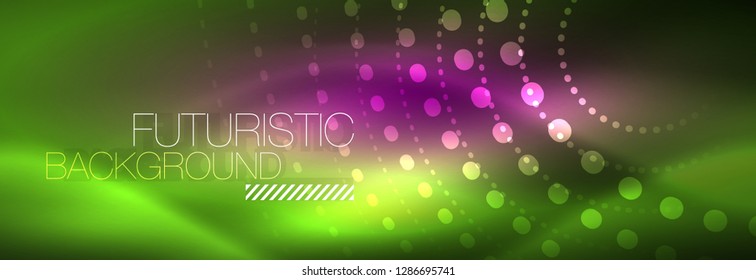 Fondo de los círculos punteados de neón verde, ilustración vectorial