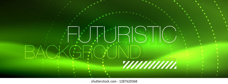 Green neon dotted circles background, vector illustration