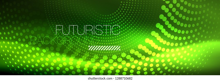 Fondo de los círculos punteados de neón verde, ilustración vectorial