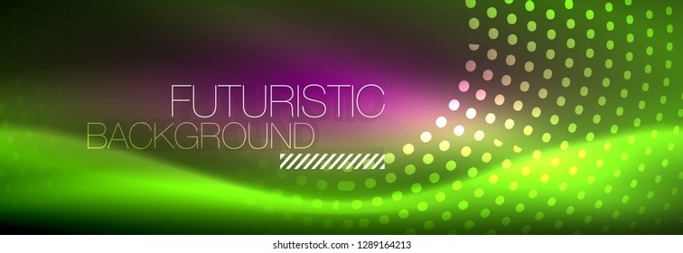 Fondo de los círculos punteados de neón verde, ilustración vectorial