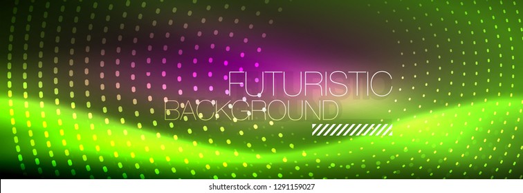 Green neon dotted circles background, vector illustration