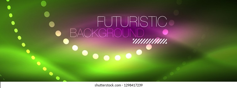 Green neon dotted circles background, vector illustration