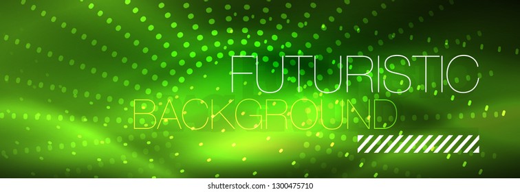 Green neon dotted circles background, vector illustration