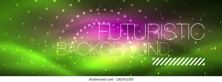 Green neon dotted circles background, vector illustration