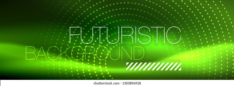 Fondo de los círculos punteados de neón verde, ilustración vectorial