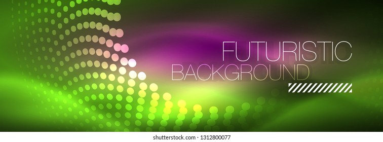 Green neon dotted circles background, vector illustration
