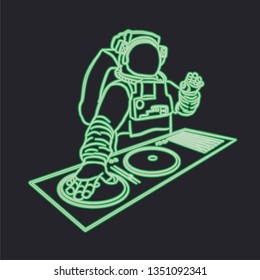 Green neon electronic music Dj astronaut vector illustration