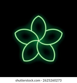Green neon flower glowing on black background representing concepts such as decoration, nature and beauty