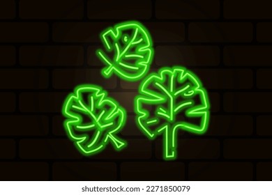 Green neon flower sheets. Vector illustration.