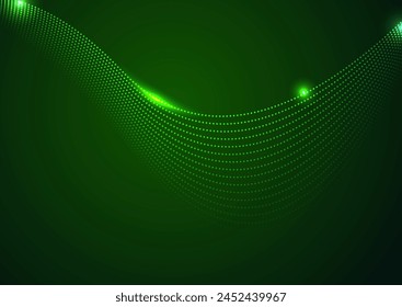 Green neon futuristic dotted wavy lines abstract technology background. Hi-tech vector glowing design