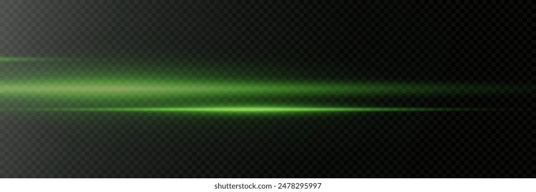 Green neon glare effect. Speed ​​of light. On a transparent background.