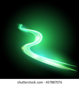 Green neon glow. Vector abstract background EPS 10. Dvizhushiysya light. Defocused. Blurred motion. Magic light.