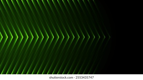 Green neon glowing arrows technology abstract background. Futuristic laser graphic vector design