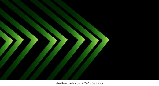 Green neon glowing arrows technology abstract background. Futuristic laser graphic vector design