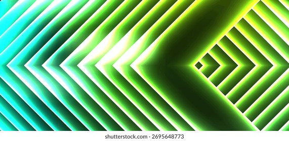Fundo abstrato tecnologia de setas brilhantes de néon verde. Design vetorial gráfico a laser futurista

