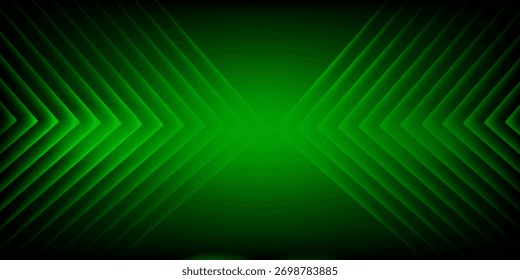 Fondo abstracto de tecnología de flechas brillantes de neón verde. Diseño de Vector gráfico láser futurista