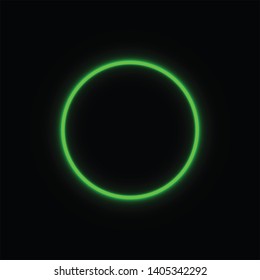 
Green neon glowing circle on a dark background. Design element. Abstraction vector