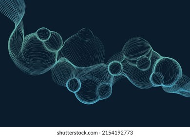 Green neon gradient bubble particles. Futuristic decorative motion vector background