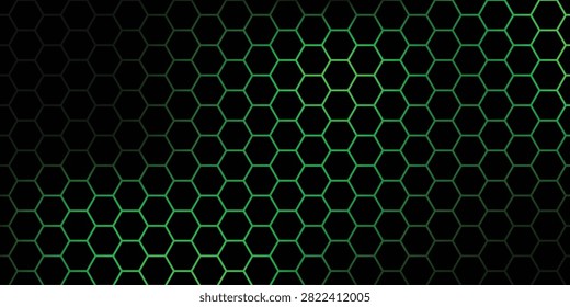 Green neon honeycomb grid pattern background with glowing gradient technology abstract.eps 10