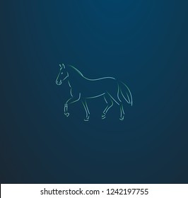 Green Neon Horse Line Art on a  Blue Background - Vector Design