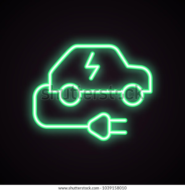 Green neon icon\
of charging station for electric car. Electric vehicle, car\
battery, ecological transport. Urban services concept. Can be used\
for signboards, posters, web\
design