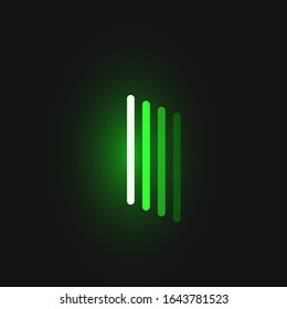 Green neon 'l' character font on black background with reflections, vector illustration