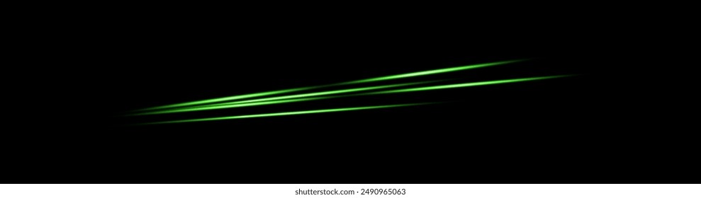 Green neon laser beam, luminous ray lines with glowing light effect. Shiny explosions of Flash light. hi-tech design elements Futuristic eps isolated on transparent background. Vector illustration 