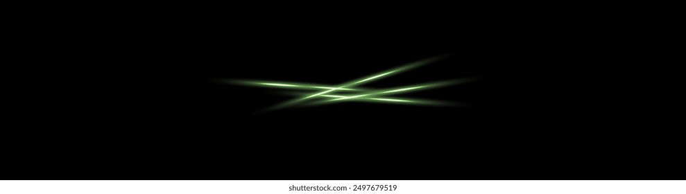 Green neon laser beam, luminous ray lines with glowing light effect. Shiny explosions of Flash light. hi-tech design elements Futuristic eps isolated on transparent background. Vector illustration 