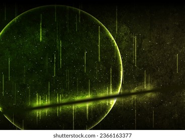 Green neon laser circle and lines technology grunge background. Retro geometric vector design