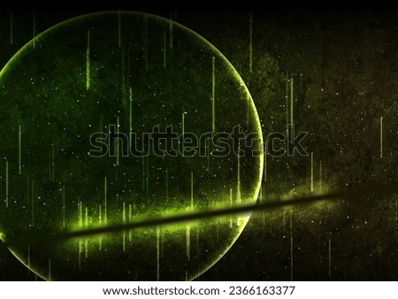 Green neon laser circle and lines technology grunge background. Retro geometric vector design